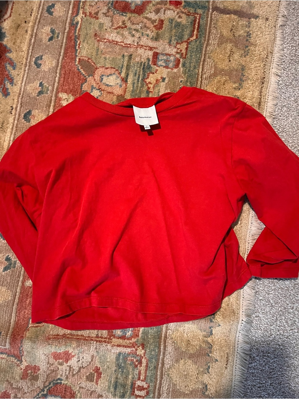 Reformation Cropped Boxy Crewneck Top in sun-dried tomato -Sold Out NWT - Picture 5 of 5